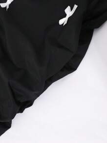 SHEIN ChillGRL 青少年女孩蝴蝶结网眼衬衫和蝴蝶结系带泡泡袖多层连衣裙两件套 - 黑色 - 查看 6