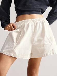 Bohemela Casual Mid-Waisted Loose Shorts - Apricot - View 4