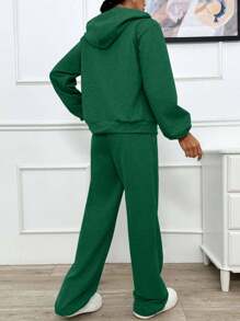 EURMUSE TWO PIECES TWO THREAD LIGHT GREY HOODIE SWEATSHIRT AND SWEATPANT WITH SPARKLE STONE DETAIL - Dark Green - View 2