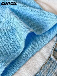 Top tubo asimétrico de cuello de moda para adolescentes, atrevido estilo de verano - Azul - Ver 5