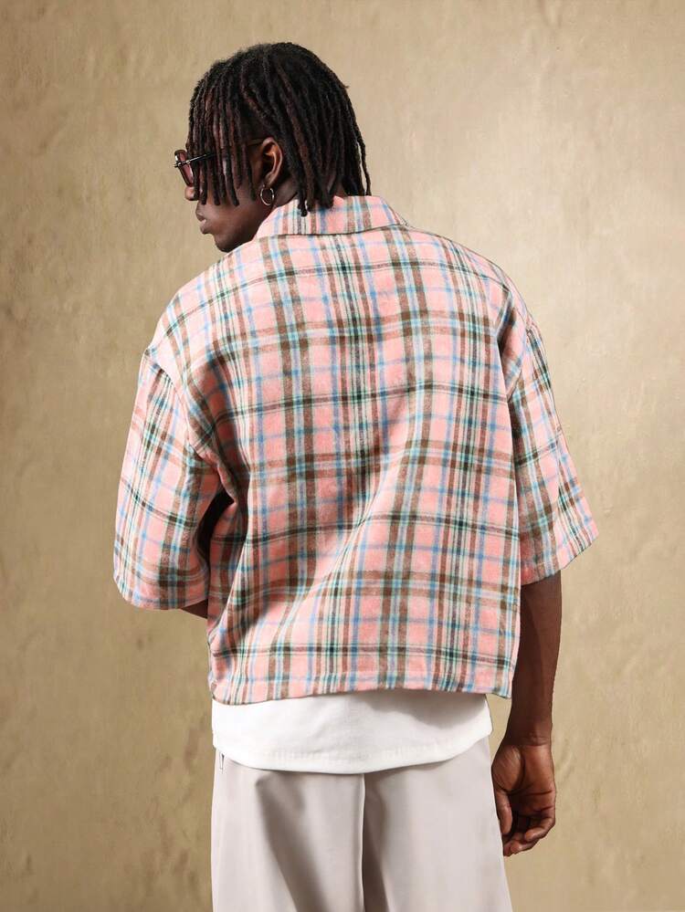 SUMWON Retro Checkered Button Down Shirt Embroidered Patch Casual Boxy Short Sleeve Classic Summer Spring Festival Streetwear Top