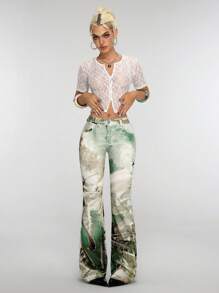 Jeanoix Jeans de mode lavés avec impression de positionnement élastique