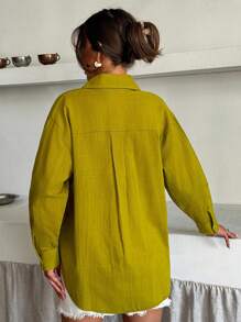 EURMUSE Blouse en lin vert olive pour les vacances d'été