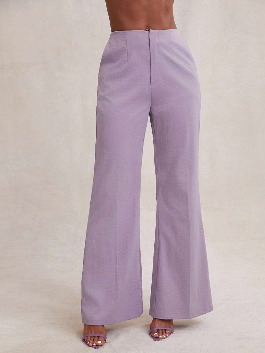 NYA SZN 裤子 高腰休闲裤 柔软针织喇叭裤 节日裤 女士套装的一部分 - 紫色 - 查看 1