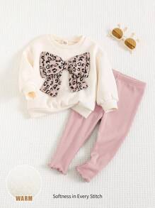 Cozy Pixies 2件套幼儿女童3D蝴蝶结圆领落肩卫衣和紧身裤套装 - 彩色 - 查看 3