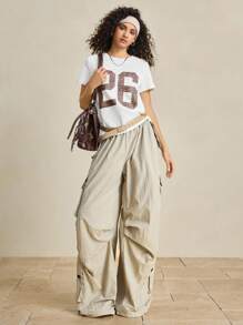 INAWLY Kaos Wanita Motif Leopard dengan Angka di Bagian Leher Bulat - Putih - View 4