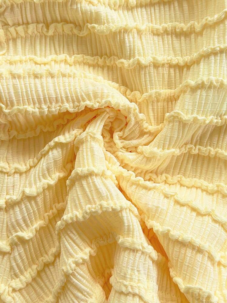 Soleia 2 件套女士度假装 - 甜美可爱浪漫乡村风格淡黄色纹理针织 V 领细肩带上衣和短裤套装，波西米亚风，波西米亚风，浪漫花卉 - 黃色 - 查看 7