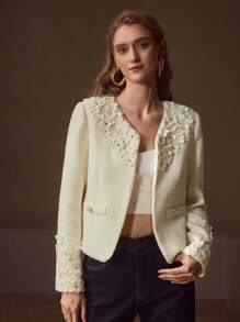 MOTF PREMIUM 人造珍珠饰边贴花大衣