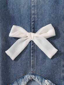 SHEIN 两件套青少年女孩 3D 蝴蝶结短袖 T 恤和牛仔长裤休闲装