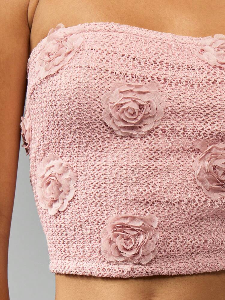 MISSGUIDED Textured Floral Applique Bandeau Crop Top And Maxi Skirt Co Ord Evening Party Wedding Guest Spring Summer Special Occasion Prom Festival Beach Resort Wear