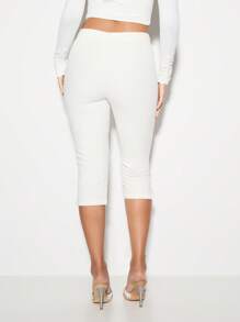 KIZN 量身定制的七分裤办公室工作服专业商务七分裤，侧开叉下摆细节，现代夏季踝长修身款 - 白色 - 查看 2