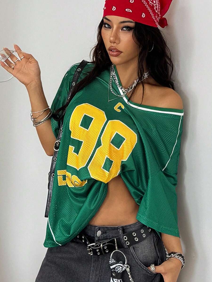 Coolane 女士春夏节日复古街头运动服迷彩数字印花棒球球衣 T 恤