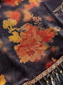 ROMWE Hippie Bộ váy midi và áo dài nhung đính hạt họa tiết Paisley cổ điển cỡ lớn cho nữ - Nhiều màu - Xem 4