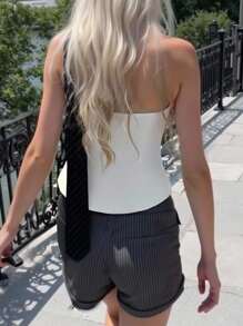 INAWLY Camiseta de tirantes con cuello halter y decoración de lazo para mujer, para verano