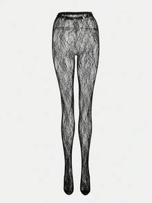 MOTF PREMIUM 薄款防勾丝向日葵印花性感渔网提花连裤袜 - 黑色 - 查看 6