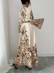 Elenzga Women's Elegant Collar Patchwork Lace Shoulder Long Sleeve Graphic Thanksgiving Teacher's Day Shirt Dress With Belt, Autumn Fall Cloth For Women