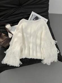 Firerie 秋冬大码女式三层流苏套头毛衣