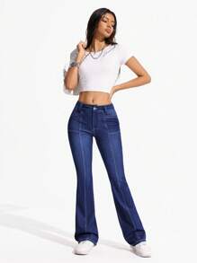 Flexra Distressed Slim Flare Leg Jeans - Dark Wash - View 5