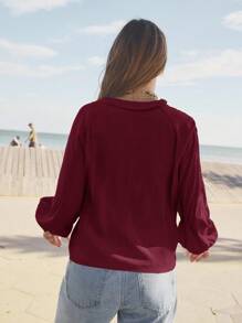 Aralina Ruffled V-Neck Long Sleeve Front Tie Blouse