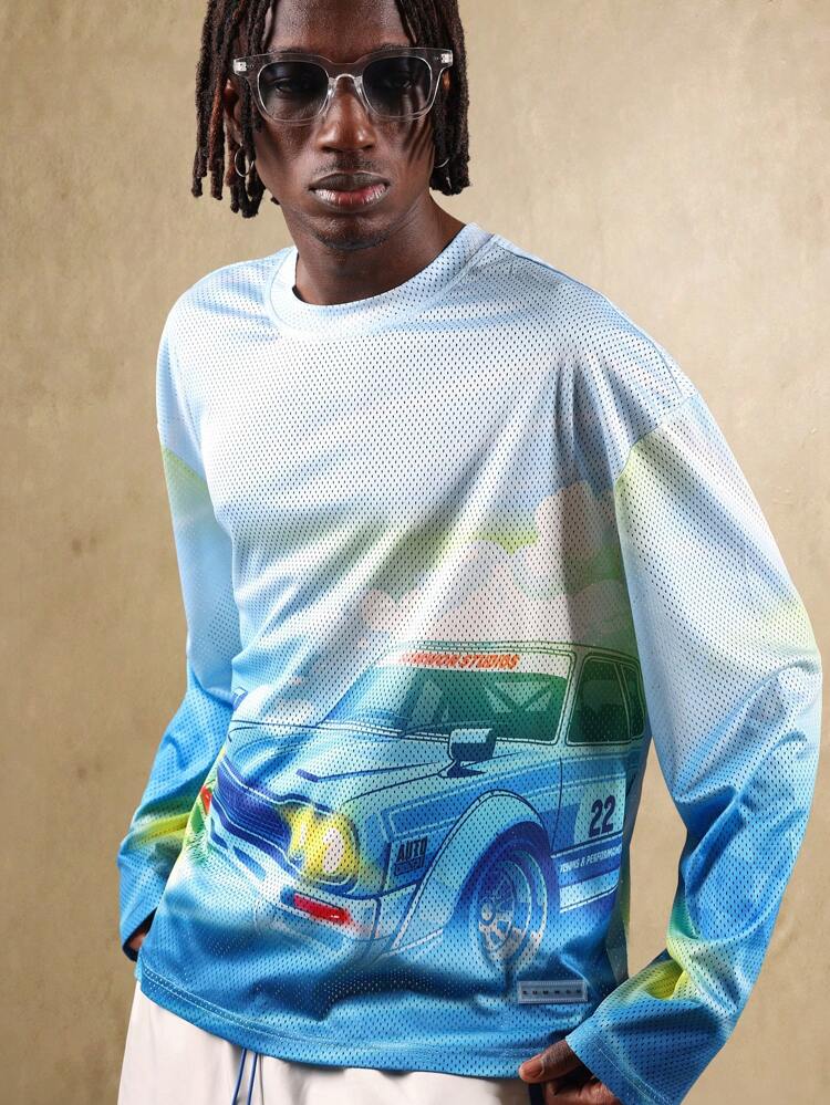 Maillot à manches longues en maille avec imprimé voiture et motif course