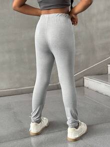 SHEIN Tween flickor enfärgade stickade casualbyxor, vardagskläder - Grå - Visa 2
