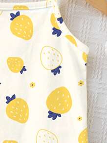 SHEIN 可爱迷你水果柠檬花波尔卡圆点图案，米色，适合春夏季的女婴休闲连体衣，女婴服装，女婴，女婴服装，女婴服装，女婴服装，幼儿服装，婴儿 - 彩色 - 查看 4