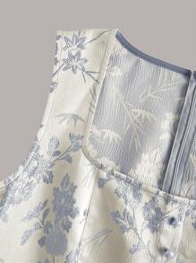 Fairmaia Traditional German Elegant Vintage Jacquard Patchwork Women Dress German Traditional Women Floral Square Neck Sleeveless Dirndl Dress, For Oktober Dirndl, Halloween