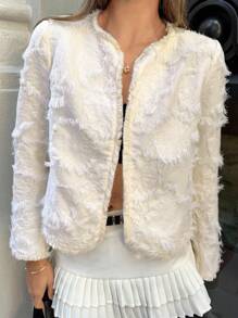 Siren Gaze Retro-Chic Back-To-School Style Female Teacher, Suitable For Women To Wear In Winter And Autumn. French-Style Elegant Short Coat, Patchwork Design, Also Suitable For Petite Figures. 2025 Autumn New Arrival. Casual - Apricot - View 4