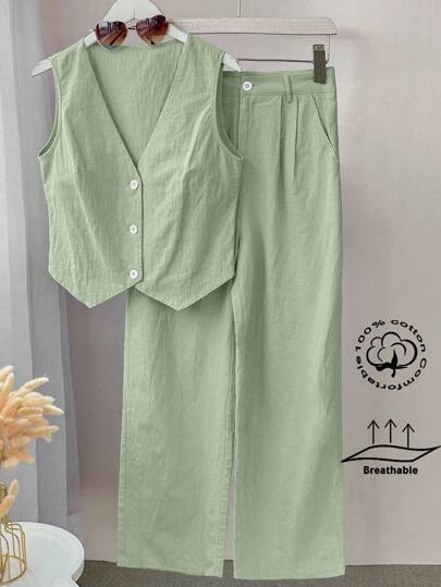 INAWLY 女士夏季休閒純色背心和長褲兩件套裝