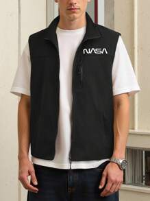 Manfinity Roghcode Men's Letter Print Zip Front Casual Vest - Black - View 1