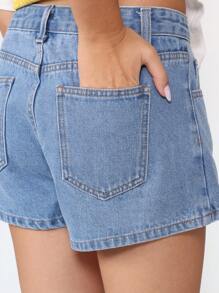 SUMWON Classic High Rise Denim Mini Skirt A Line Design Casual Streetwear Everyday Basic Regular Fit Light Summer Festival Fashion - Medium Wash - View 8