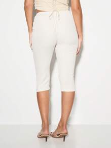 KIZN 短款七分紧身裤芭蕾工作室练习高腰纹理女性修身夏季裤装 - 杏色 - 查看 2