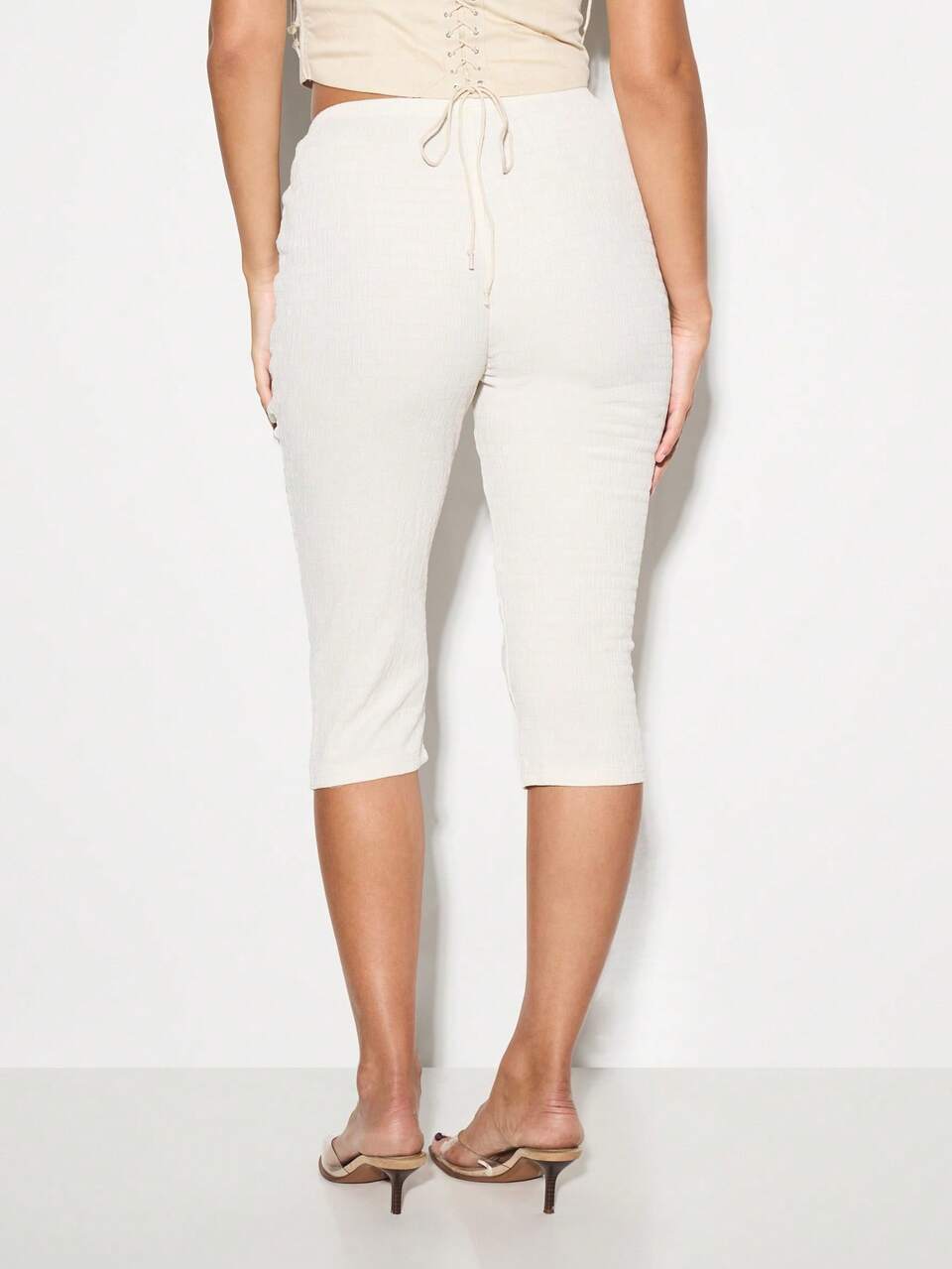KIZN Leggings Capri Cropped, Prática de Ballet, Cintura Alta, Texturizado, Forma Feminina, Ajuste Justo, Parte de Baixo para Verão