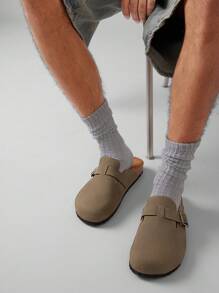 SHUZIA Zuecos con plantilla de corcho con puntera redonda, correa con hebilla y soporte de arco cómodo para hombres