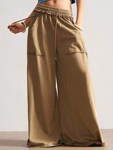 Bohemela 休闲针织雪洗纯色拼接宽松阔腿水洗女裤，秋季款