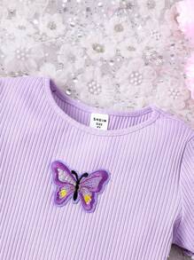 SHEIN Tween Girl Basic Casual Knitted Butterfly Patch A-Line Dress, Spring/Summer.Summer Dress Holiday Outfits