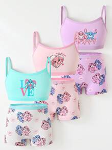 6pcs/Set Young Girl Cute Mischievous Bunny Print Organic Cotton Camisole And Briefs Underwear Set Girls Underwear Set  Backto SchoolFashion Fall Winter