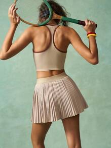 VARSIVA 女士运动背心和百褶迷你裙两件套 女士健身套装 - 卡其色 - 查看 8