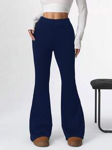 SHEIN EZwear 女士休闲海军蓝保暖修身喇叭裤 - 藏蓝色 - 查看 5