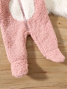 Pelele suave con capucha y manga larga con bloqueo de colores y bordado de orejas 3D para bebés recién nacidos niñas, otoño/invierno