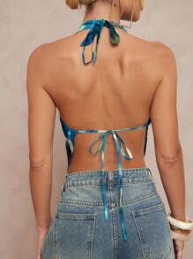 Lumalex 秋季 朴素 复古 风骚 闪光 节日 派对 狂欢 节日 郊游 游泳 度假 波西米亚风 海滩 热门 户外 层次丰富 婚礼 季节 宴会 成人礼 海滩 海滨 女士扎染印花 深 V 领 串珠 露背 背心 围巾上衣 围脖领上衣 露背上衣 扎染上衣 丝绸上衣