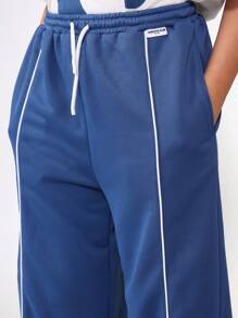 SUMWON Off Shoulder Crop T-Shirt Wide Leg Jogger Co-Ord Streetwear Two Piece Set Matching Wear NY Logo Varsity Collegiate Style Casual Fall Winter Spring - Royal Blue - View 7