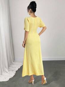 Modelyn Elegante vestido de punto midi amarillo - Amarillo - Ver 6