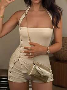 SHEIN SXY 女士 2 件套休闲前纽扣上衣和迷你短裤