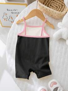 SHEIN Happikins Sweet Bow, English Numeral 23 Print, Sporty Chic Style, Baby Girl Casual Dungaree Shorts, Suitable For Spring & Summer Baby Girl Clothes Baby Clothes Girl Black White And Pink Baby Sportswear Toddler Girl Athletic Wear Baby Girl Race Outfit