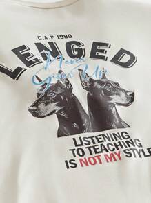 Manfinity VCAY Herren Lässiges Straßen-Alltags Dobermann Hund Illustration Muster T-Shirt, Beige Grafik Tee, Hellbraun Grafik Tee, Herren Grafik Tee, Hund Grafik Tee, Buchstabe Muster Tee - Khaki - Übersicht 2
