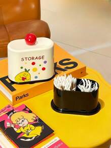 ROMWE Goth 1 buah Dispenser Tusuk Gigi Boho Chic Warna-warni dengan Stiker Bermotif, Penyimpanan Meja Unik - Putih - View 1