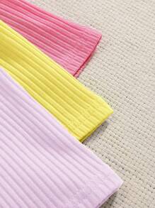 SHEIN 3pcs Young Girl Ribbed Tank Tops Set, Casual Vacation/Back-To-School For Little Sleeveless Tops Halter Tops For Cute Summer Tops For Ribbed Halter Tops Ribbed Halter Top - Purple - View 3