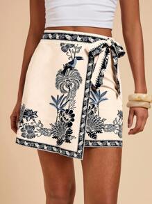 Travachic 女士花卉印花裹腰优雅A字裙 - 彩色 - 查看 5