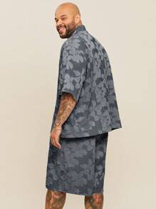 EASEVO Conjunto de camisa de media manga con efecto de denim y pantalones cortos para hombre de talla grande, adecuado para el verano